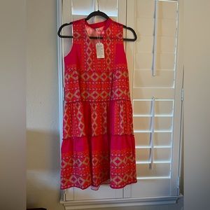 Rose Red and Hot Orange Luxe Print Sleeveless Mini Dress Rose Red / S